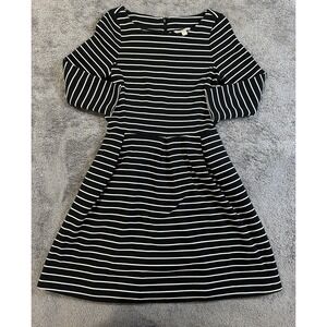 Banana Republic Dress w/ Pockets Women Black White Striped 3/4 Sleeve Size 6